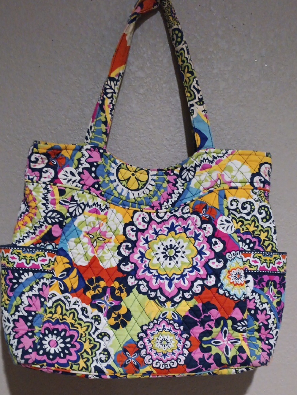 Vera Bradley Bright Floral-Paisley Quilted Tote in Yellow, Pink & Blue